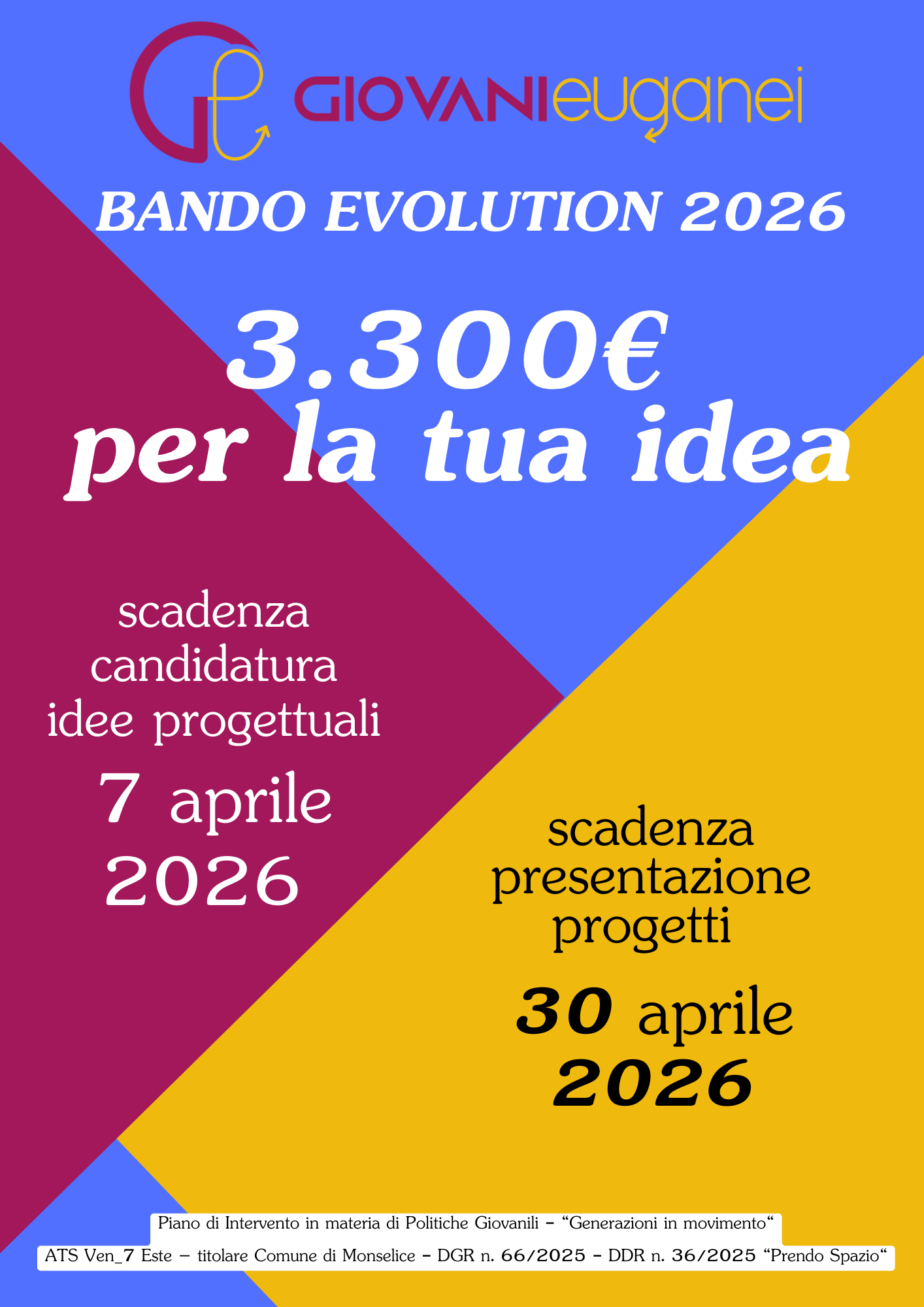 Partecipa al Bando Giovani Euganei Evolution 2026! Finanziamenti fino a €3.300 per i tuoi progetti.